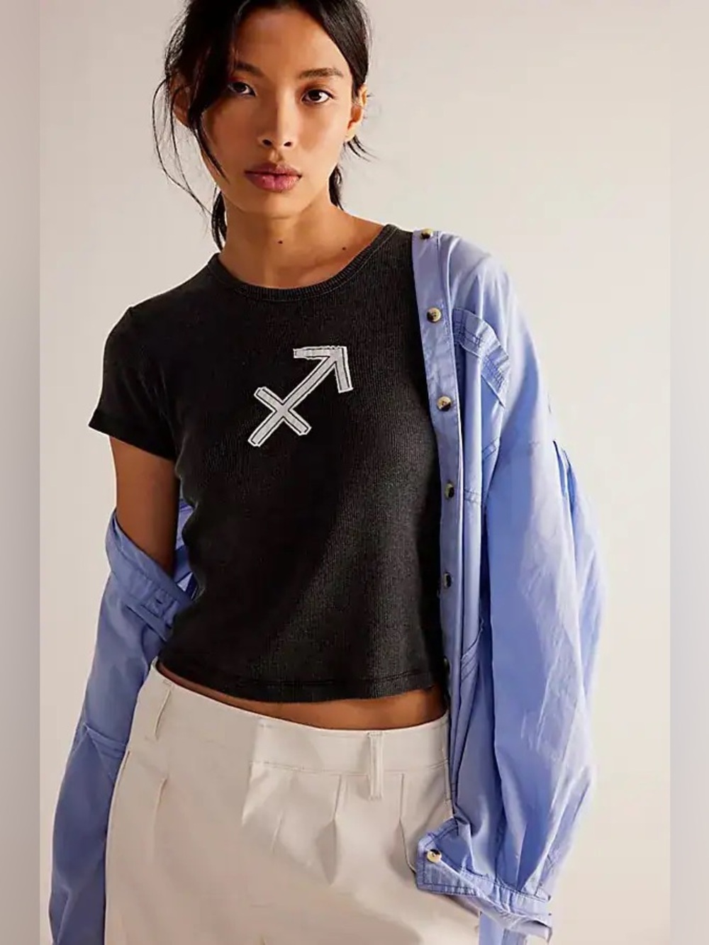 Free People The Laundry Room Sagittarius Horoscope Black Snow Cut + Paste Tee XL